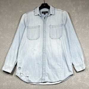 Lucky Brand Shirt Button Down Size XS Blue Utility Military Minimalist Neutral